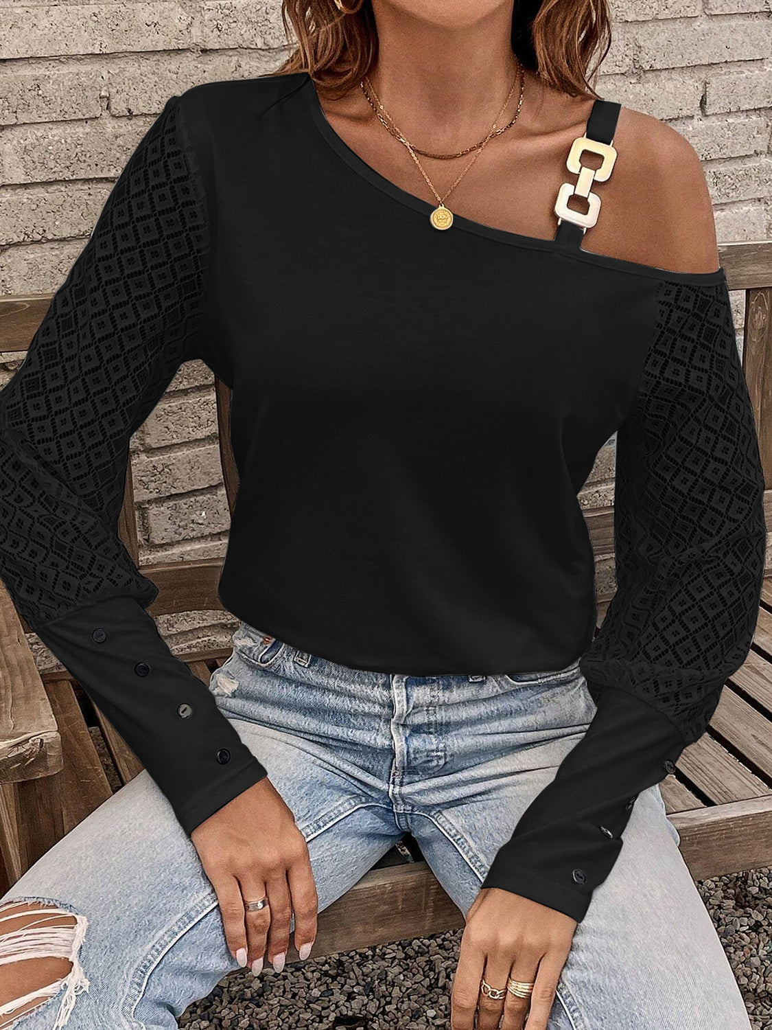 Asymmetrical Neck Long Sleeve Shirt