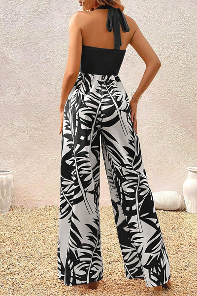 Palm Print Wide Leg Jumpsuit