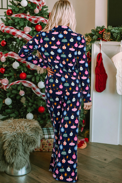 Christmas Ornaments Printed Navy Pajama Set