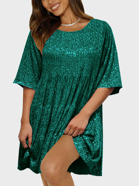 Sequin Half Sleeve Babydoll Dress