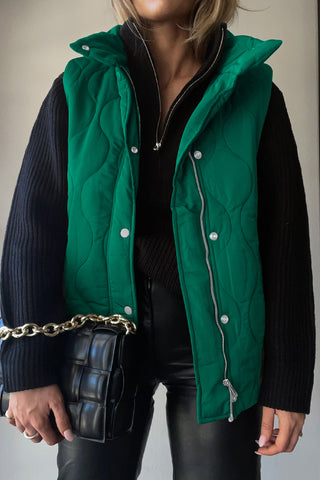 Green Collared Neck Vest with Pockets