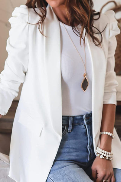 Collared Neck Puff Sleeve Blazer