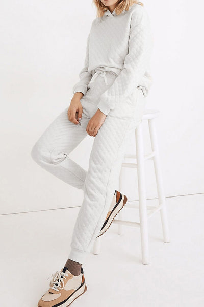 White Quilted Jogger & Hoodie Set