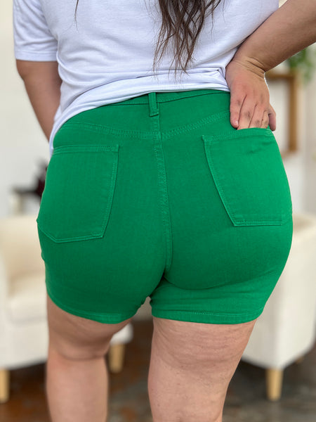 Kelly Green Tummy Control Denim Shorts