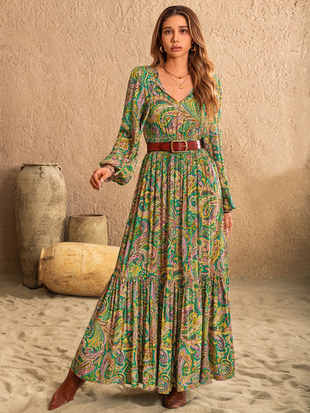 Matcha Green Paisley Long Sleeve Dress