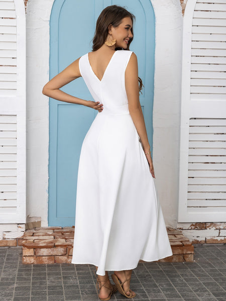 V-Neck Sleeveless Midi Dress