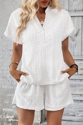 White Short Sleeve Top and Shorts Set