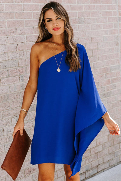 Single Shoulder Kimono Sleeve Mini Dress