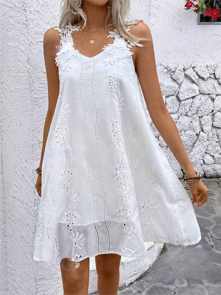 White Eyelet Applique Dress