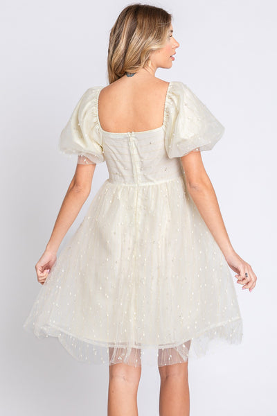 Pearl Puff Sleeve Babydoll Dress