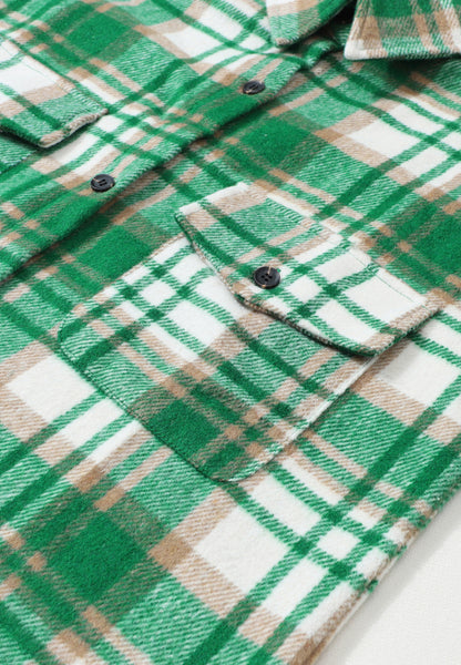 Green Plaid Flap Pocket Shacket