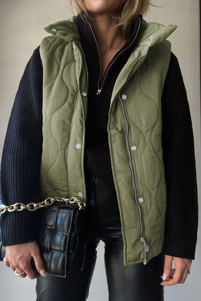 Green Collared Neck Vest with Pockets