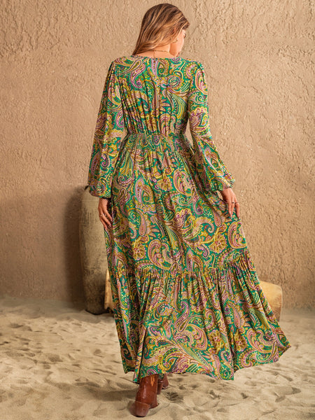 Matcha Green Paisley Long Sleeve Dress