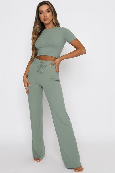 Short Sleeve Crop Top and Drawstring Pants Set