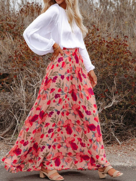 Floral Pleated Maxi Skirt