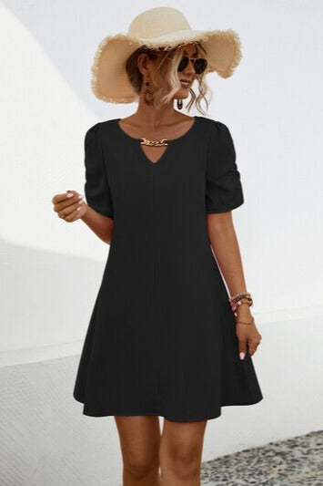 Chain Notched Short Sleeve Dress