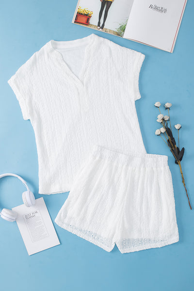 White Short Sleeve Top and Shorts Set