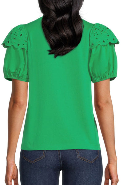 Green Eyelet Short Sleeve Blouse