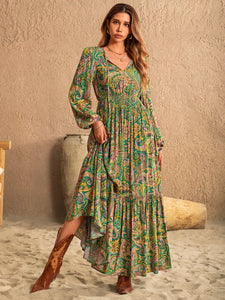 Matcha Green Paisley Long Sleeve Dress