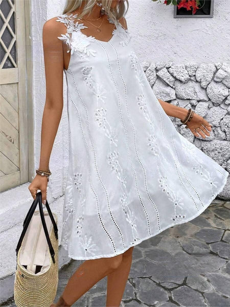 White Eyelet Applique Dress