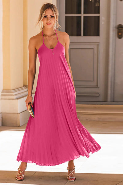 Pleated Halter Neck Maxi Dress