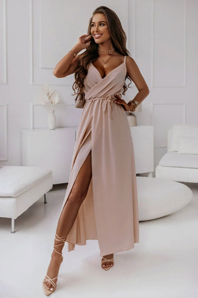 Pale Pink Surplice Sleeveless Midi Cami Dress