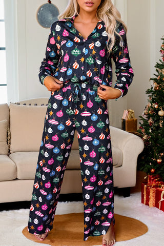 Christmas Ornaments Printed Navy Pajama Set