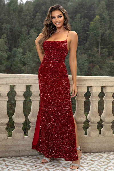 Sequins Split Slit Maxi Dress