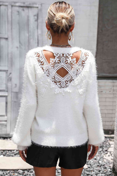 Lace Back Long Sleeve Sweater