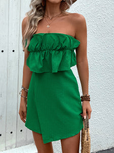 Green Ruffled Tube Romper