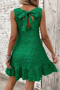 Green Textured Sleeveless Dress