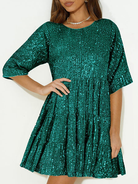 Sequin Half Sleeve Babydoll Dress