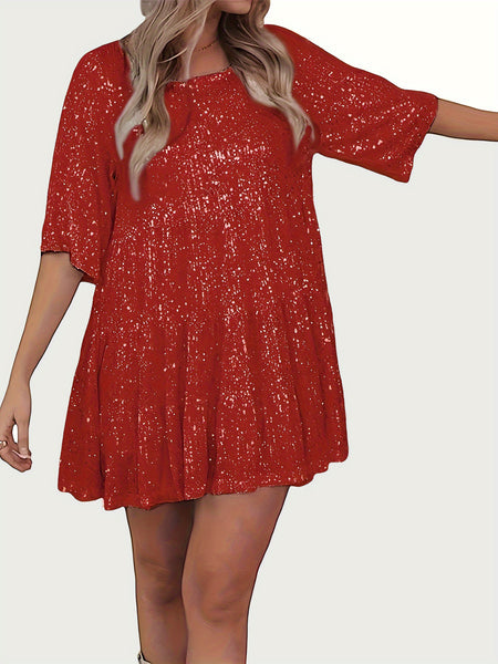 Sequin Half Sleeve Babydoll Dress