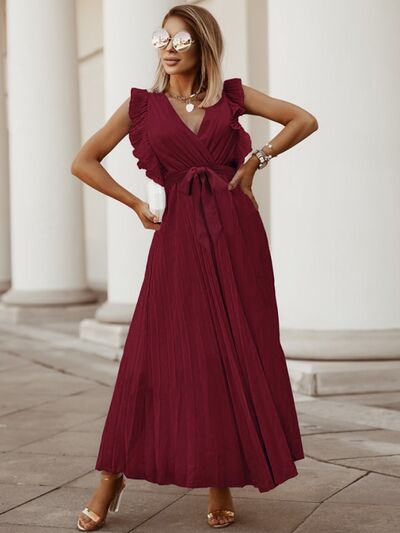 Pleated Surplice Maxi Dress