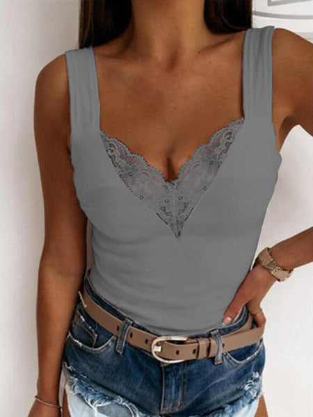 Sweetheart Neck Lace Plunging Tank+