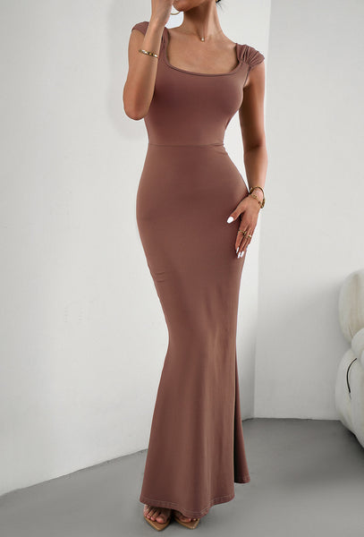 Cap Sleeve Scoop Neck Mermaid Maxi Dress