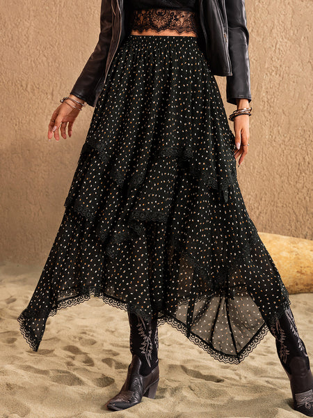 Black Lace Layered Midi Skirt