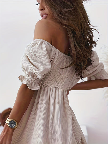 Ruffled Off-Shoulder Short Sleeve Dress+