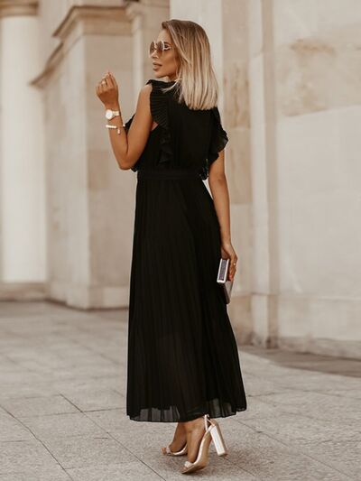 Pleated Surplice Maxi Dress