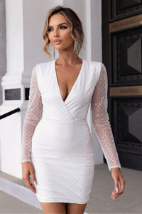 White Sequins Mesh Mini Dress