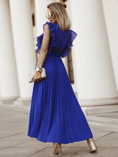 Pleated Surplice Maxi Dress