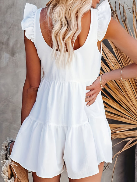 Ruffled Scoop Neck Sleeveless Romper+