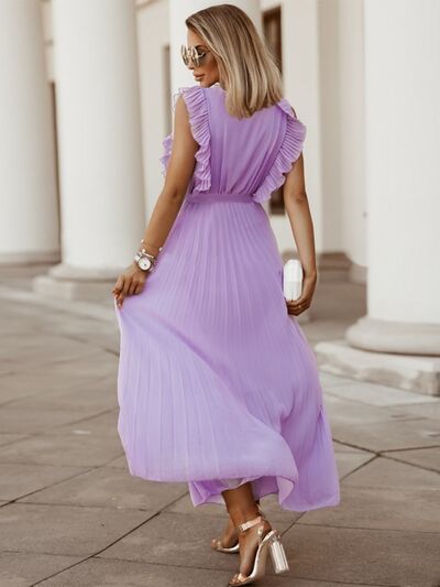 Pleated Surplice Maxi Dress