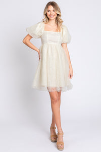 Pearl Puff Sleeve Babydoll Dress