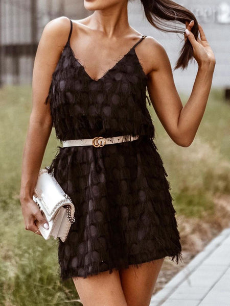 Fringy V-Neck Mini Cami Dress