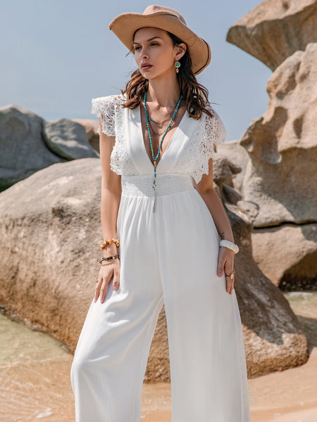 White Lace Cap Sleeve Jumpsuit