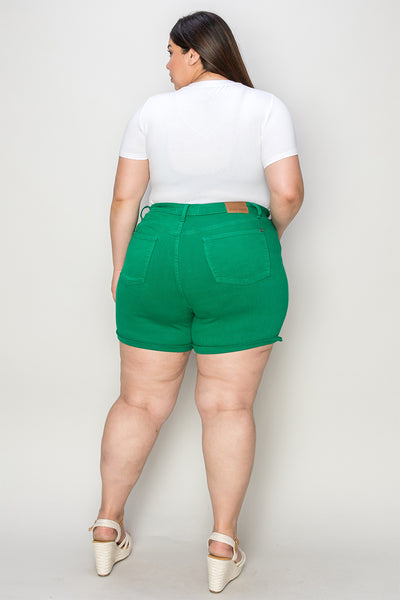 Kelly Green Tummy Control Denim Shorts