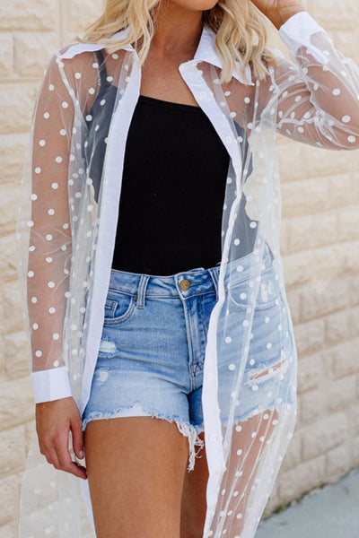 White Polka Dot Long Cover Up Top