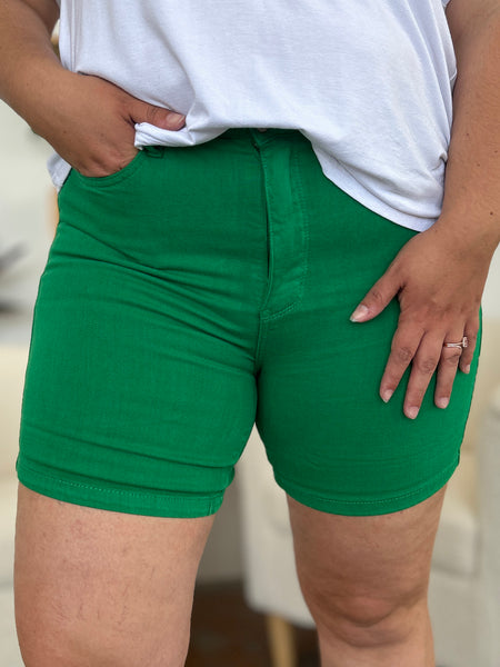 Kelly Green Tummy Control Denim Shorts