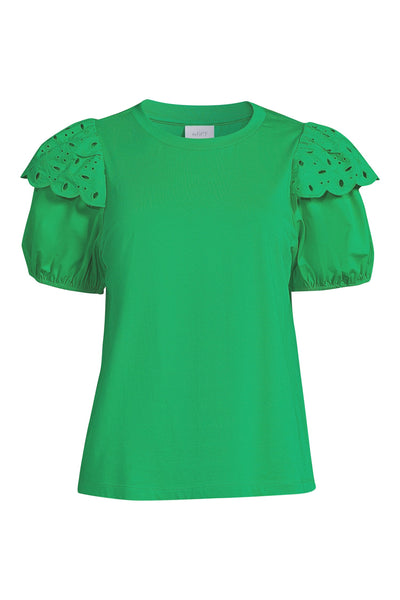 Green Eyelet Short Sleeve Blouse